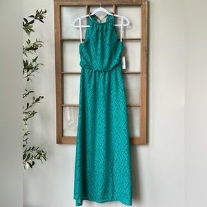 NWT Bisou Bisou Lace Maxi Dress - Jade/Jade/Gold - Size 4